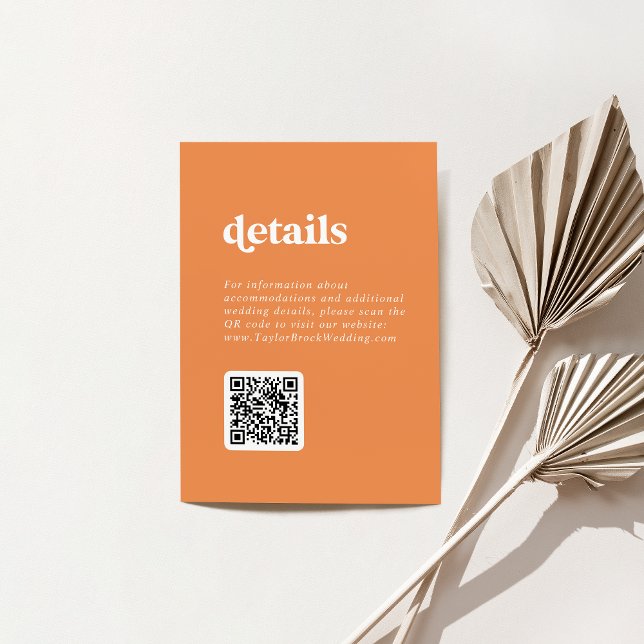 Retro Summer Orange White QR Code Wedding Details Invitation (Retro Summer Orange White QR Code Wedding Details Invitation)