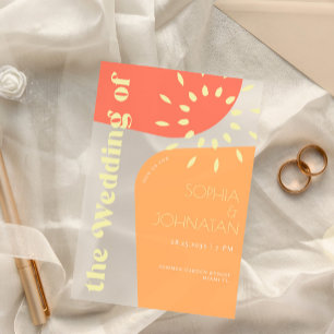 Retro summer orange yellow bold typography wedding acrylic invitations