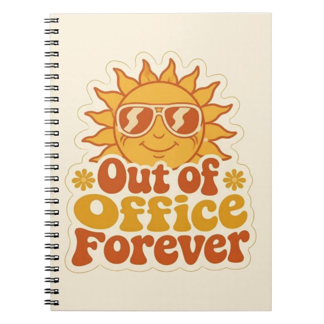 Retro Summer "Out of Office" Smiling Sun Sticker Notebook (Front)