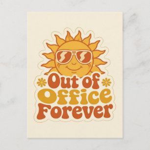 Retro Summer "Out of Office" Smiling Sun Sticker Postcard