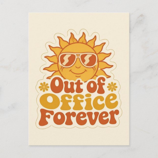 Retro Summer "Out of Office" Smiling Sun Sticker Postcard (Front)