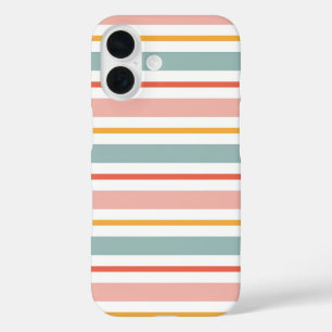 Retro Summer Pastel Striped Pink Mint And Mustard  iPhone 16 Case