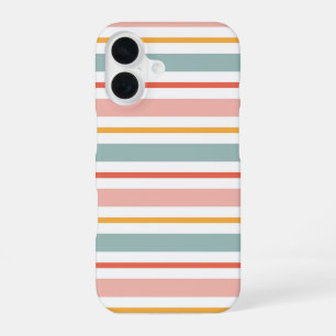 Retro Summer Pastel Striped Pink Mint And Mustard iPhone 16 Case