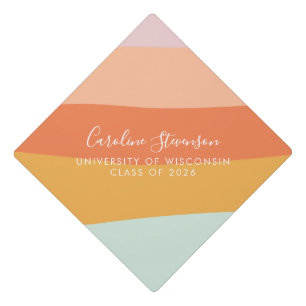 Retro Summer Pastel Stripes Custom Graduation Cap Topper