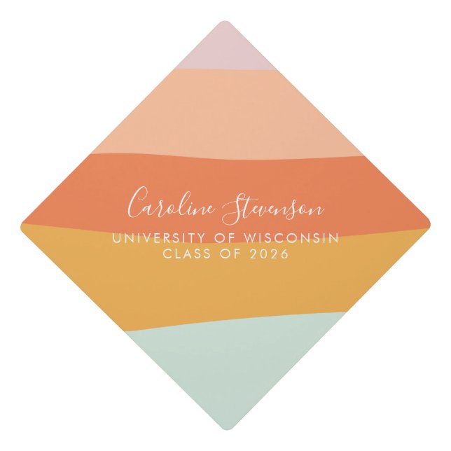 Retro Summer Pastel Stripes Custom Graduation Cap Topper (Front)
