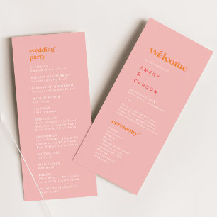 Retro Summer   Pink and Orange Wedding Program