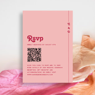 Retro Summer Pink & Blush Monogram Wedding QR Code RSVP Card