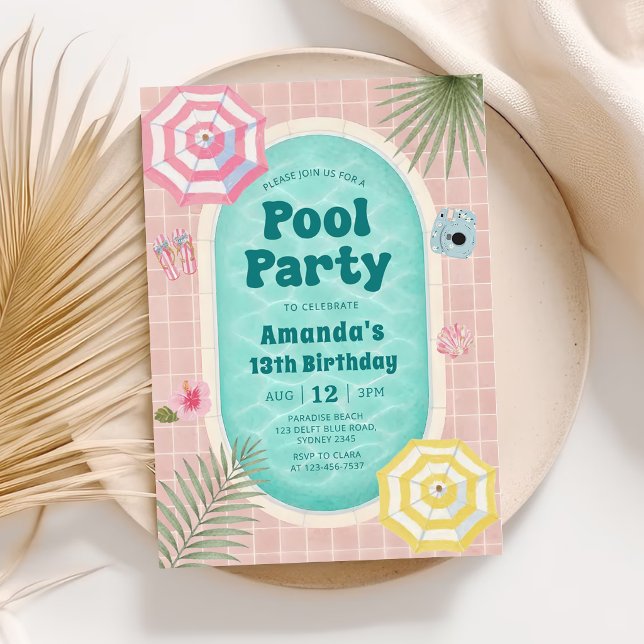 Retro Summer Pool Party Birthday Invitation (Creator Uploaded)