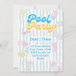 Retro Summer Pool Party Invitation