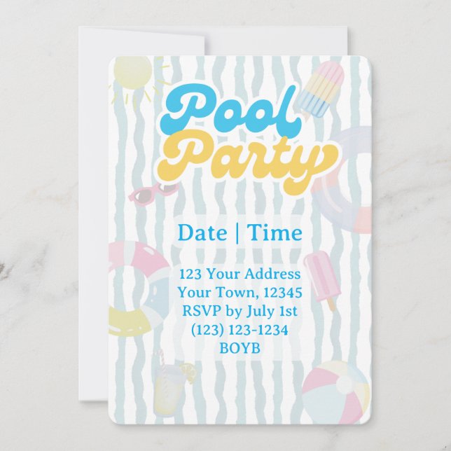 Retro Summer Pool Party Invitation (Front)