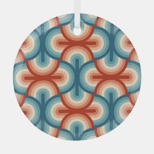 Retro Summer Rainbow Stripes Pattern Glass Ornament
