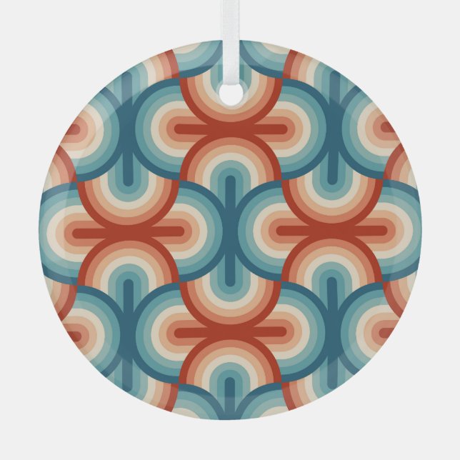 Retro Summer Rainbow Stripes Pattern Glass Ornament (Front)