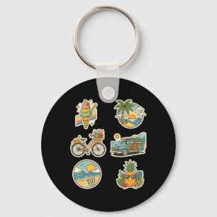 Retro Summer Trocal Beach Vacation Graphic Keychain