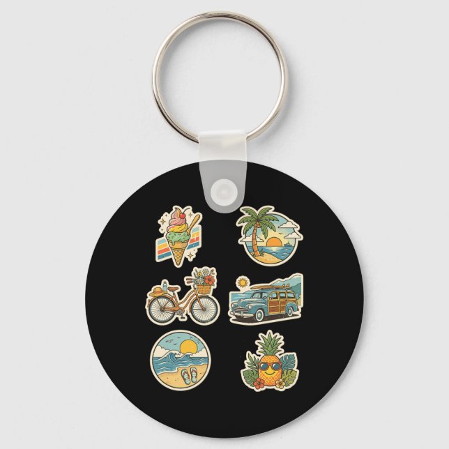 Retro Summer Trocal Beach Vacation Graphic Keychain (Front)