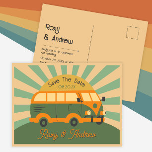 Retro summer van wedding postcard