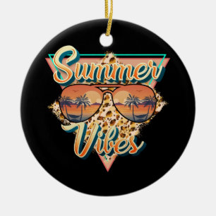 Retro Summer Vibes Beach Sunset Ceramic Ornament