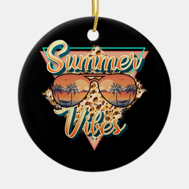 Retro Summer Vibes | Beach Sunset Ceramic Ornament (Front)