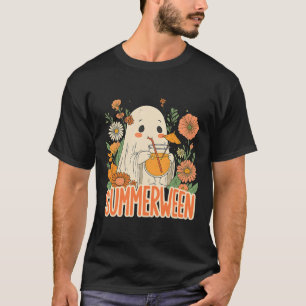 Retro Summerween Ghost Boho Floral Summer Hallowee T-Shirt