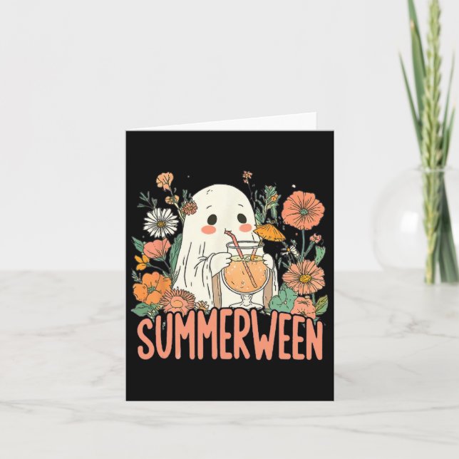 Retro Summerween Ghost Summer Halloween  Card (Front)