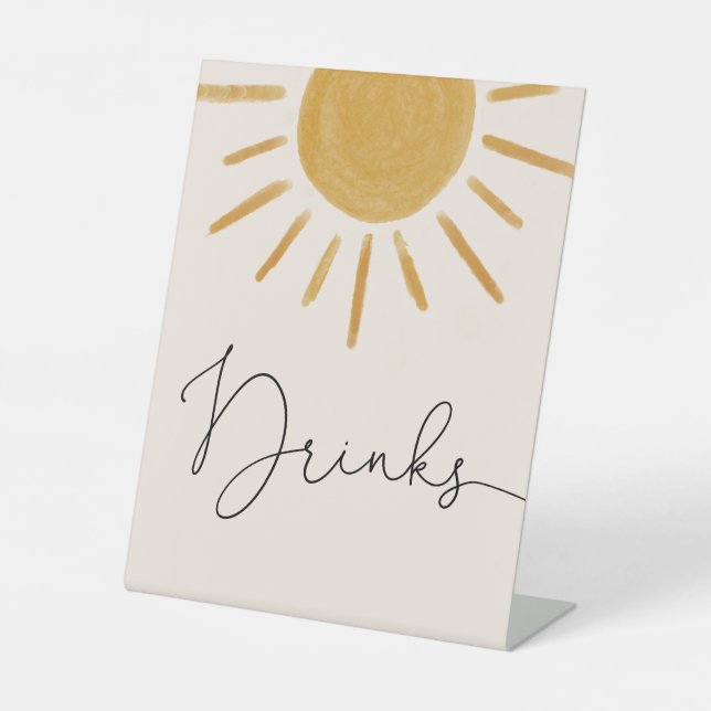 Retro Sun Baby Shower Drinks Pedestal Sign (Front)
