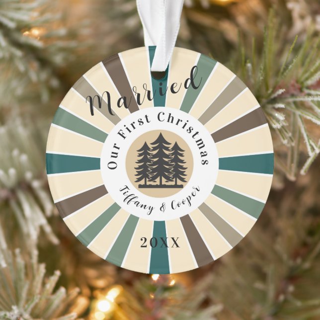 Retro Sun Brown Fir Tree | First Christmas Married Ornament (Tree)