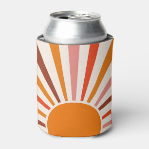 Retro Sun Burst Sunset Orange Yellow Red Pink Can Cooler