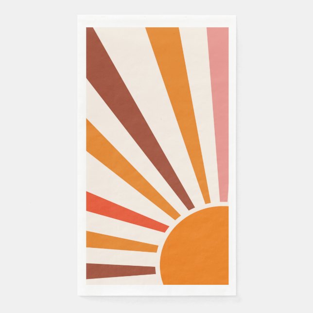 Retro Sun Burst Sunset Orange Yellow Red Pink  Napkin (Front)