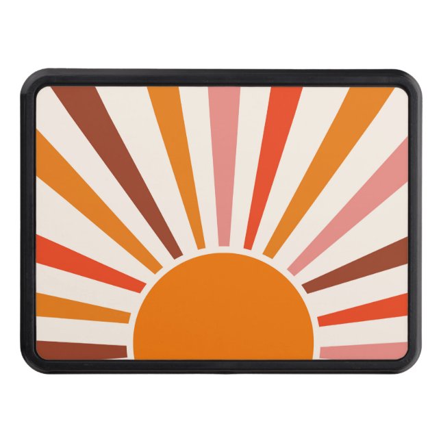 Retro Sun Burst Sunset Orange Yellow Red Pink  Trailer Hitch Cover (Front)