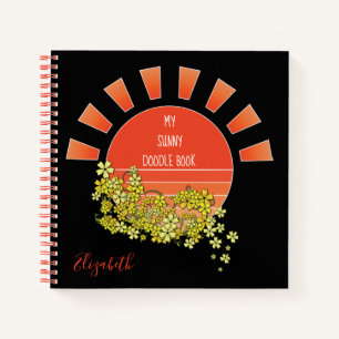 Retro Sun Doodle Personalized Sketchbook Black Notebook