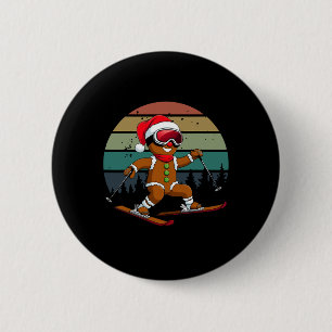 Retro Sun Gingerbread Man Skiing Santa Hat Xmas Sk 2 Inch Round Button