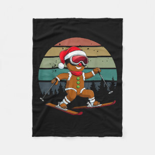 Retro Sun Gingerbread Man Skiing Santa Hat Xmas Sk Fleece Blanket