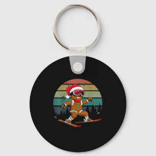 Retro Sun Gingerbread Man Skiing Santa Hat Xmas Sk Keychain
