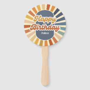 Retro Sun Groovy Wave Happy Birthday Hand Fan