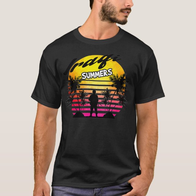 Retro Sun Iraqi Summers Veteran Gift  Funny Iraq V T-Shirt (Front)
