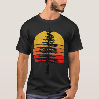 Retro Sun Minimalist White Pine Tree Illustration T-Shirt