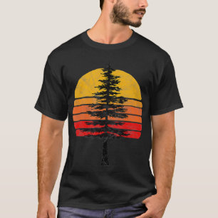 Retro Sun Minimalist White Pine Tree Illustration  T-Shirt