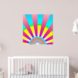 Retro Sun Rainbow Abstract Fractal Art Poster
