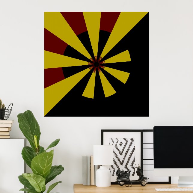Retro Sun Rays Burst Sunset Black Yellow Red Poster (Home Office)
