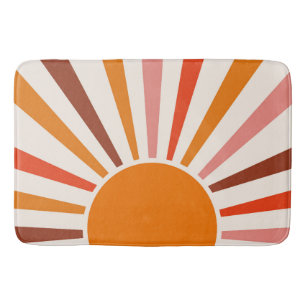 Retro Sun Rays Burst Sunset Orange Yellow Red    Bath Mat