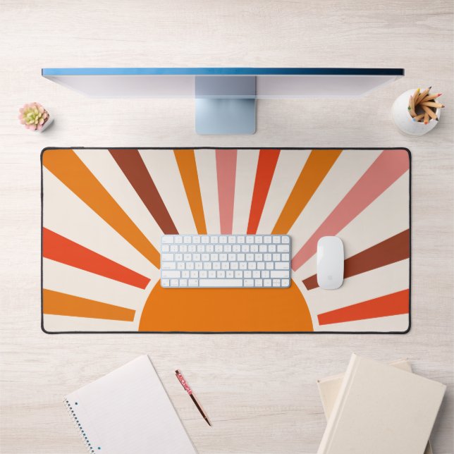 Retro Sun Rays Burst Sunset Orange Yellow Red    Desk Mat (Office 1)