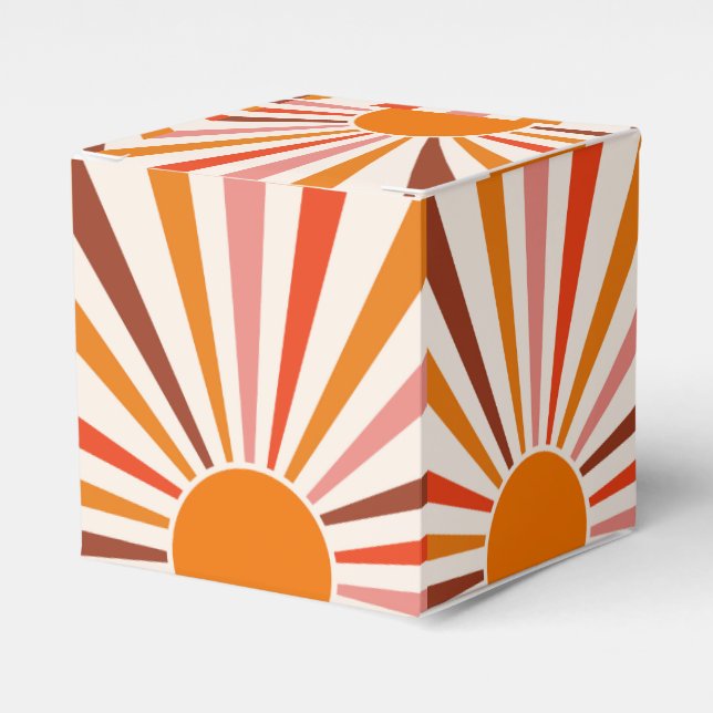 Retro Sun Rays Burst Sunset Orange Yellow Red Favor Box (Front Side)