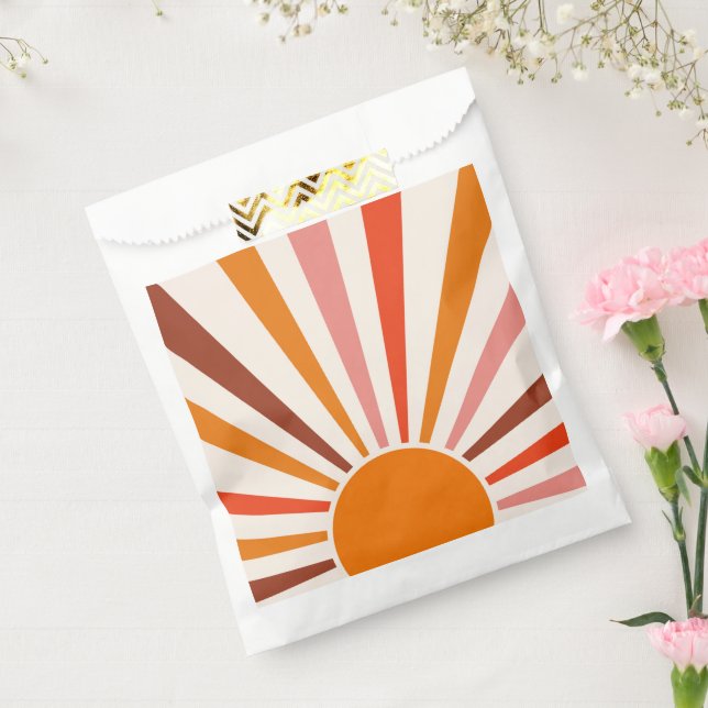Retro Sun Rays Burst Sunset Orange Yellow Red  Favour Bag (Sealed)