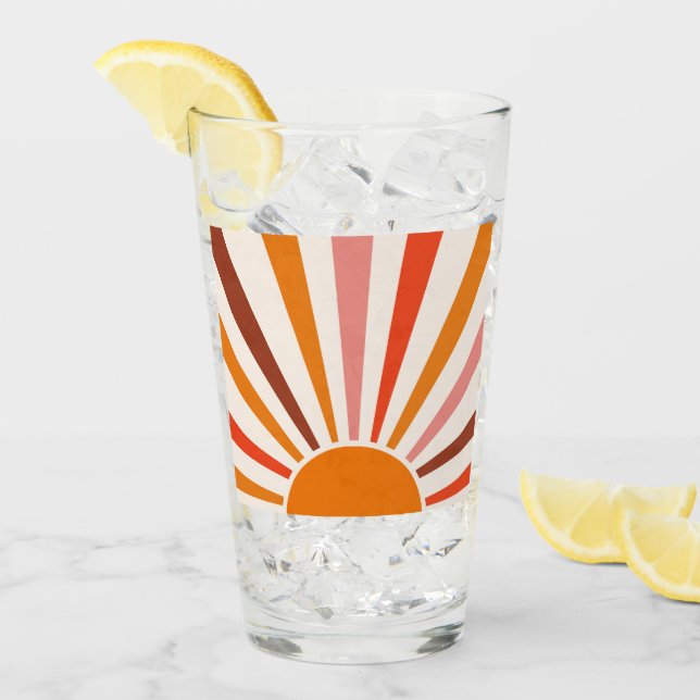 Retro Sun Rays Burst Sunset Orange Yellow Red  Glass (Front Ice)