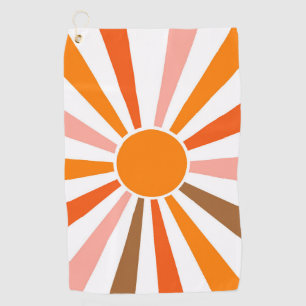 Retro Sun Rays Burst Sunset Orange Yellow Red    Golf Towel