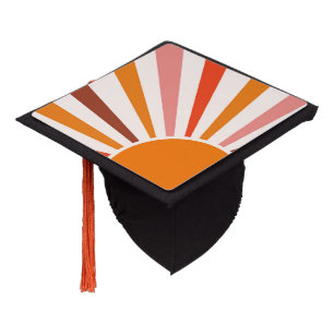 Retro Sun Rays Burst Sunset Orange Yellow Red  Graduation Cap Topper