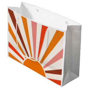 Retro Sun Rays Burst Sunset Orange Yellow Red  Large Gift Bag