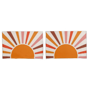 Retro Sun Rays Burst Sunset Orange Yellow Red    Pillowcase