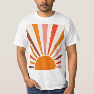 Retro Sun Rays Burst Sunset Orange Yellow Red   T-Shirt