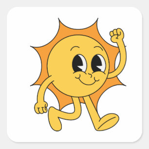 Retro Sun Smiley Square Sticker