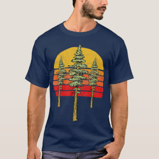 Retro Sun Three Minimalist Redwood Trees T-Shirt